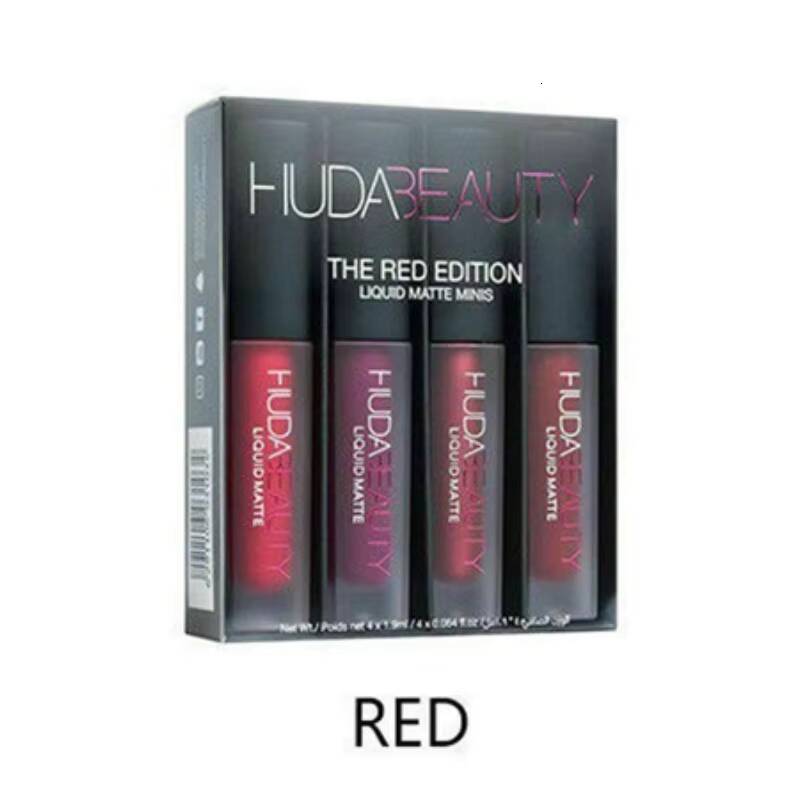4pcs Lipstick Set Matte Gloss Waterproof Glaze Tint Non-stick Non-Fading Lips Huda Makeup Cosmetic Lip Care happy