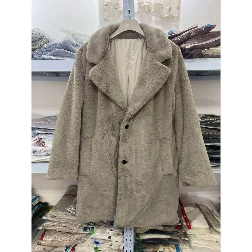 European and American winter new style lapel temperament versatile mid-length fur women's fashionable warm coat