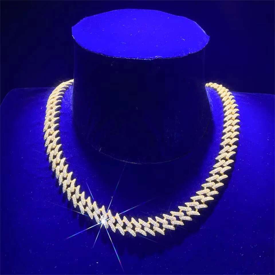 New Design 12mm Fashion Jewelry Mens Cuban Link Chain 925 Sterling Silver Iced Out Vvs Moissanite Gold Plated Hiphop Cuban Chain