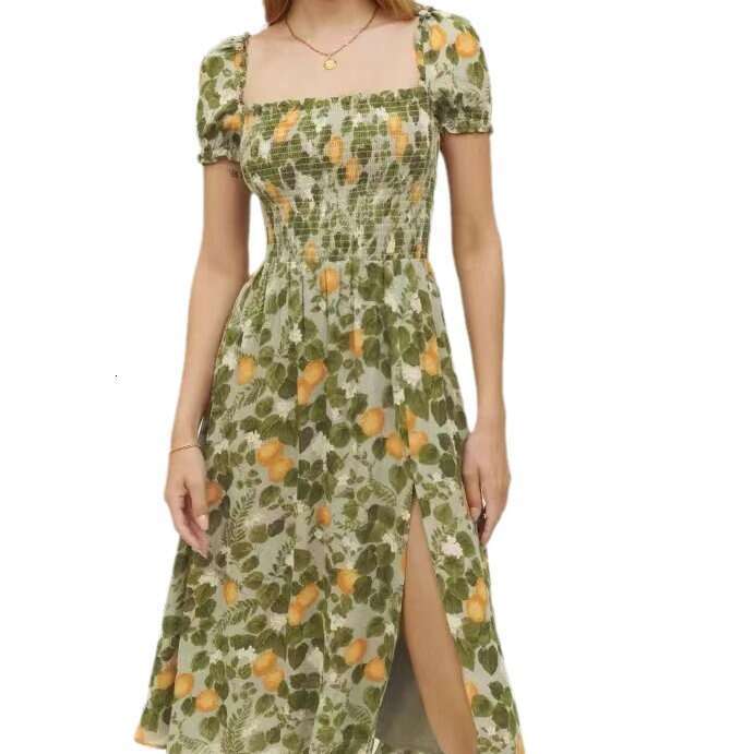 Devise Luxury Dress Bodycon Dresses for Women N335 Summer 2025 Printed Over-the-knee Mid-length Slim Fit Split Dress French Style Womens Fashion