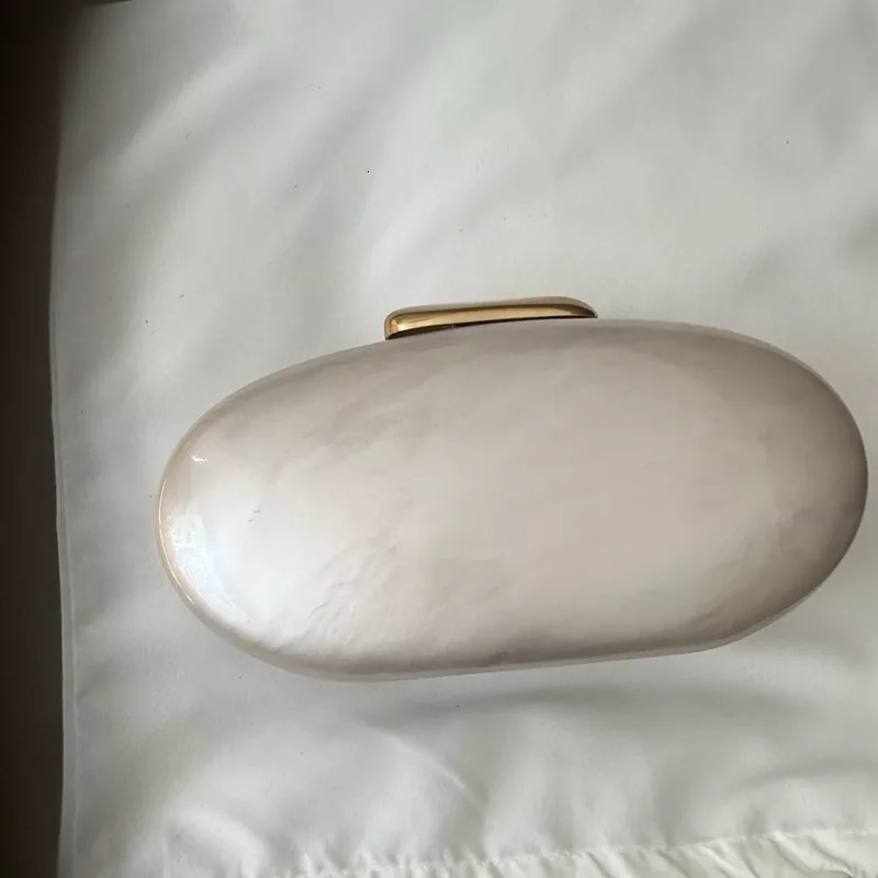Egg Shape Clutch Bag Acrylic Purse Women Wedding Evening Denner Party Cute Ivory Pearl Color Handbag Summer 250614