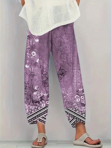 Plus Size Women Summer Casual vacation loose print pants Comfortable and Soft Trousers 250609