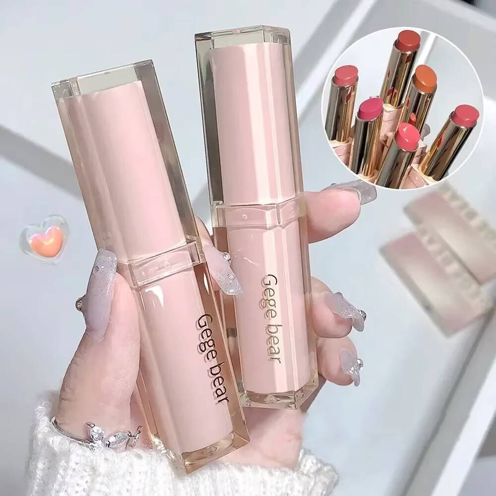 6 Colors Silky Glossy Lipstick Gege Bear Pump Lips Moisture Water Bomb Comfortable Ultra Sheen Non-Stick Cup Lip Balm happy