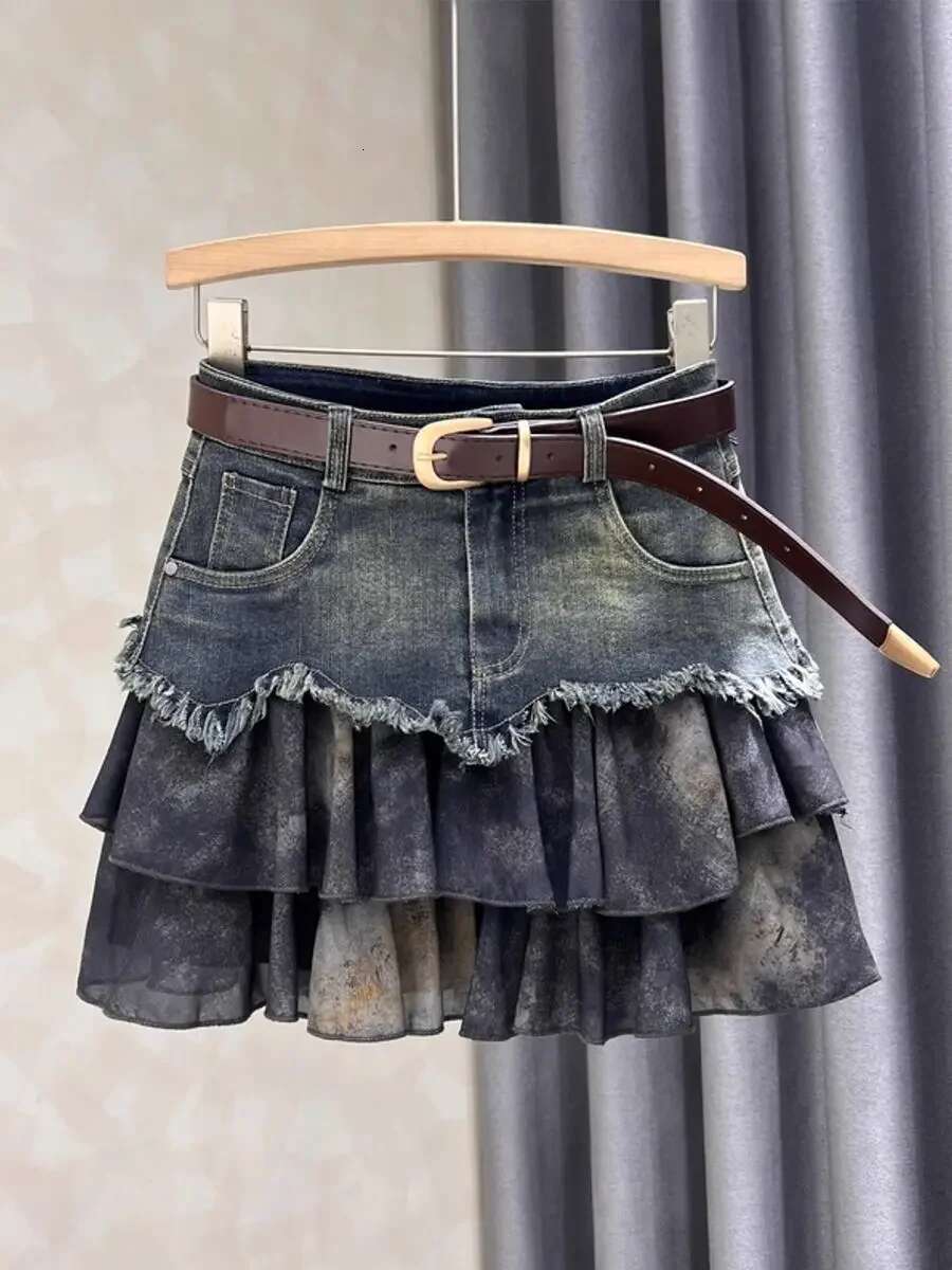 Woman Denim Skirt Patchwork High Waist Clothing Trend 2025 Modest Y2k Vintage Korean Style Stylish Casual Jeans Skirts for Women