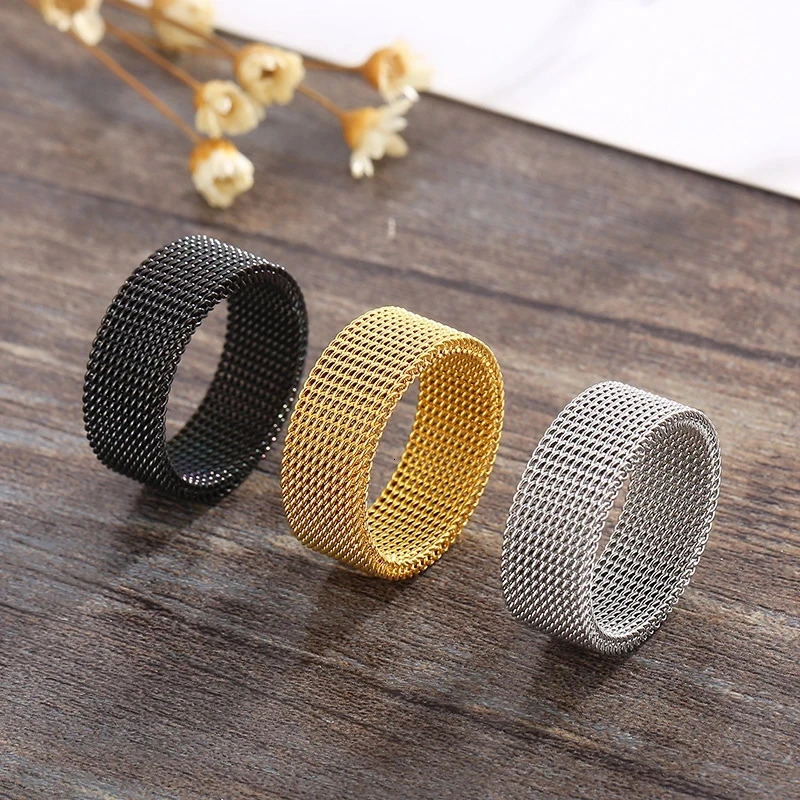 2025 Fashion Mens Modern Stainless Steel Mesh Band Ring 4mm 8mm Wide For Men Women Retro Jewelry Gift Wholesale 250616