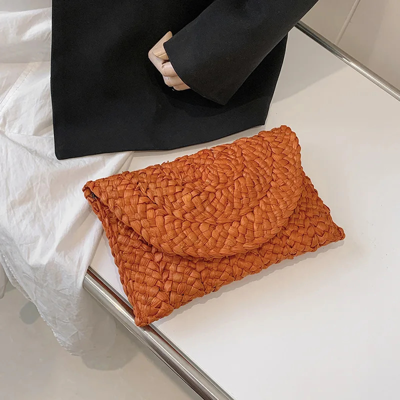 Women Fashion Flap Envelope Bags Summer Beach Bag Handmade Wallet Straw Knitted Handbag Lady Coin Phone Long Purse Clutches 250617