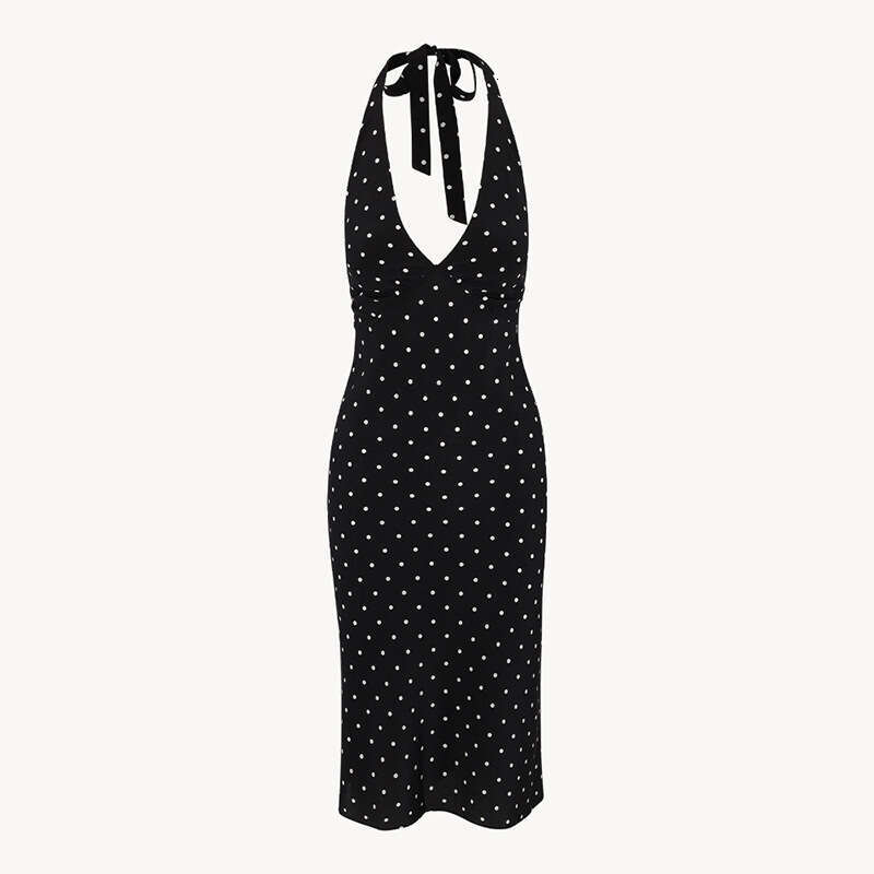 Women Dresses Sexy Bodycon Dresses for Women 841 Zhao Lusi Same Style Summer New 2025 Polka Dot Print Deep V-neck Backless Slim Fit Silk Dress