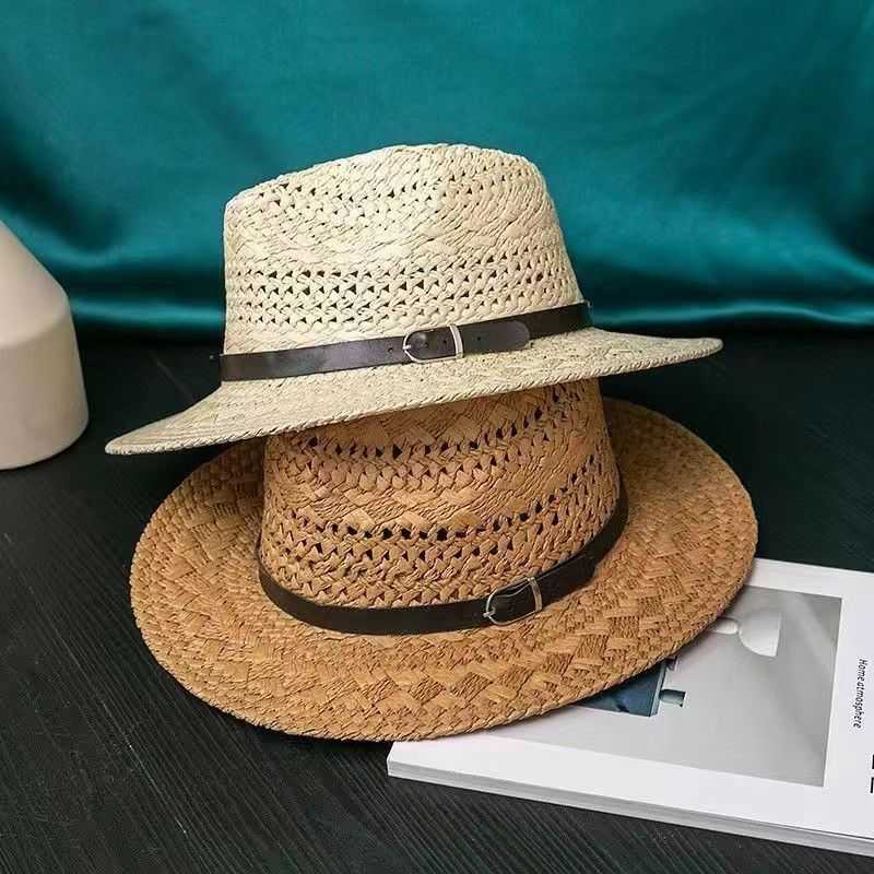 Summer Hat for Women, Sun Protection Visor Hat with Belt Buckle, Versatile Beach Woven Straw Hat, Outdoor Travel Sun Hat 250615