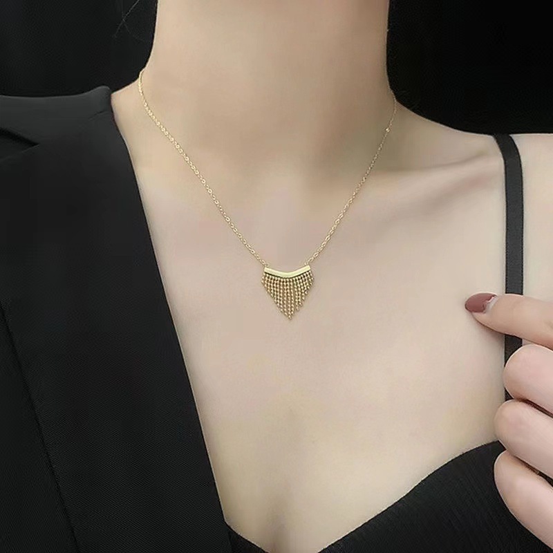 Fashion Light Personality Simple Heart Round Bead Tassel Necklace for Women Titanium Steel Non-Fading Jewelry