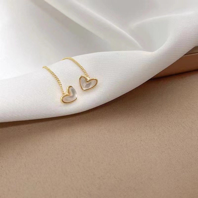 Light Luxury Fashion Elegant Simple Temperament Mother-of-Pearl Heart Threader for Women High-End Titanium Steel Non-Fading Earrings