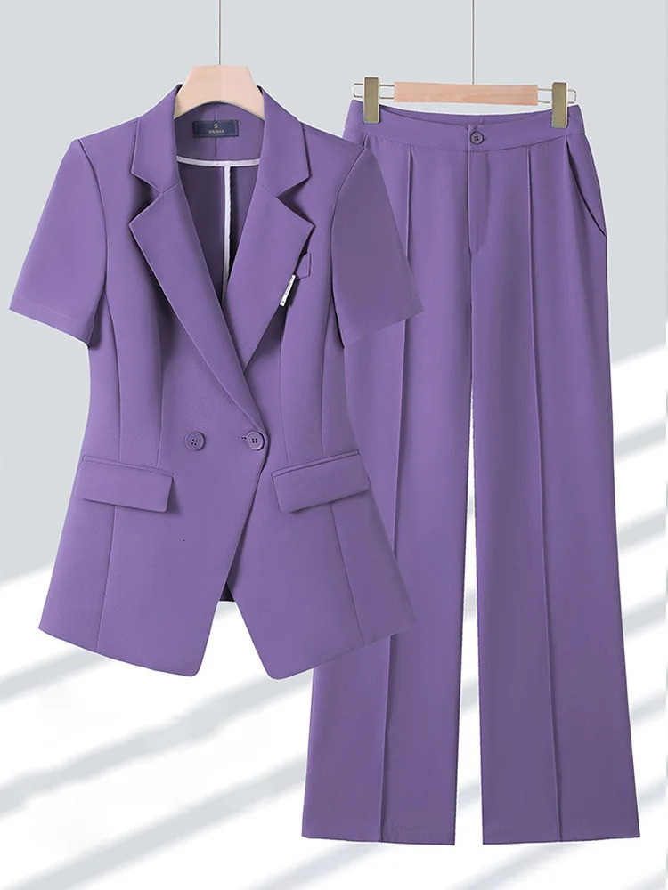 Office Fashion Elegant Short Sleeved Suit Jacket for Women Sleeve Thin Style High End Professional Pants Set 250612