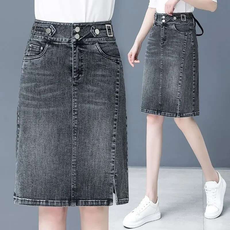 Woman Denim Skirt Blue Tight Wrap High Waist Jeans Skirts for Women Clothing Sales A Line Quality Korean Fashion Streetwear V