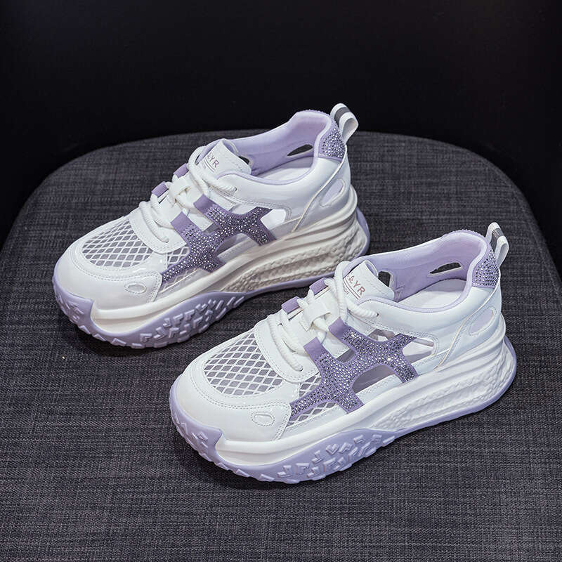 Hollow Breathable Mesh Dad Shoes New 2025 Summer New Thick-Soled Versatile Casual Sports Super Popular White Sneakers For Women