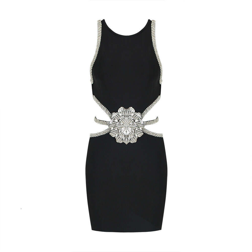 Spring/Summer New Fashion Design Sense Waist-Exposing Exquisite Rhinestone Flower Birthday Bandage Dress