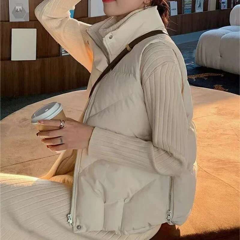 Womens Vests Short Zipper Half Winter Clothing Demi-season Lady Padded Cotton Giletes Trend 2025 Insulated Korean Style Casual