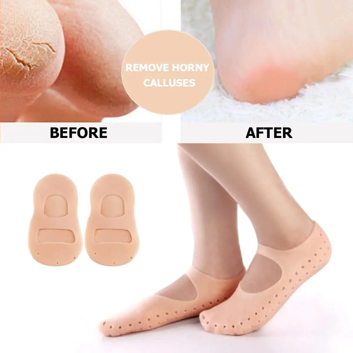 A pair of silicone insoles moisturizing socks heel protector anti crack foot spa socks gel insoles foot care pedicure socks 250613