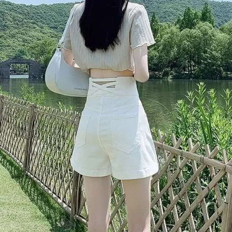 Black Womens Denim Shorts High Waist White Biker Pole Dance Short Pants for Woman To Wear Wide Y2k Harajuku Elegant XL Jeans