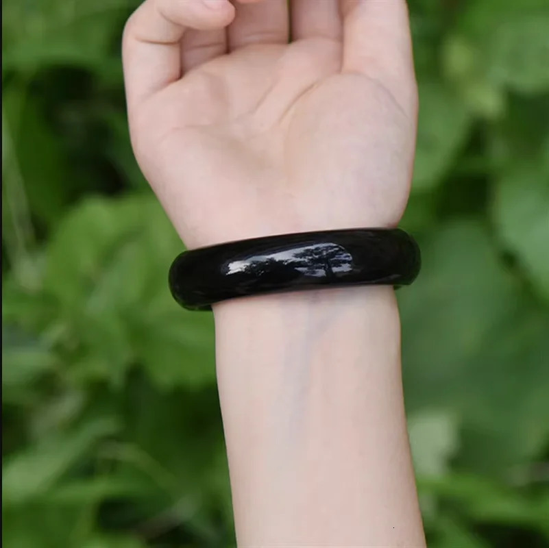 100% Natural black Chalcedony Real jade bangle bracelets women bangle jade jewelry jadeite jade bangles bracelet for gift women 250616