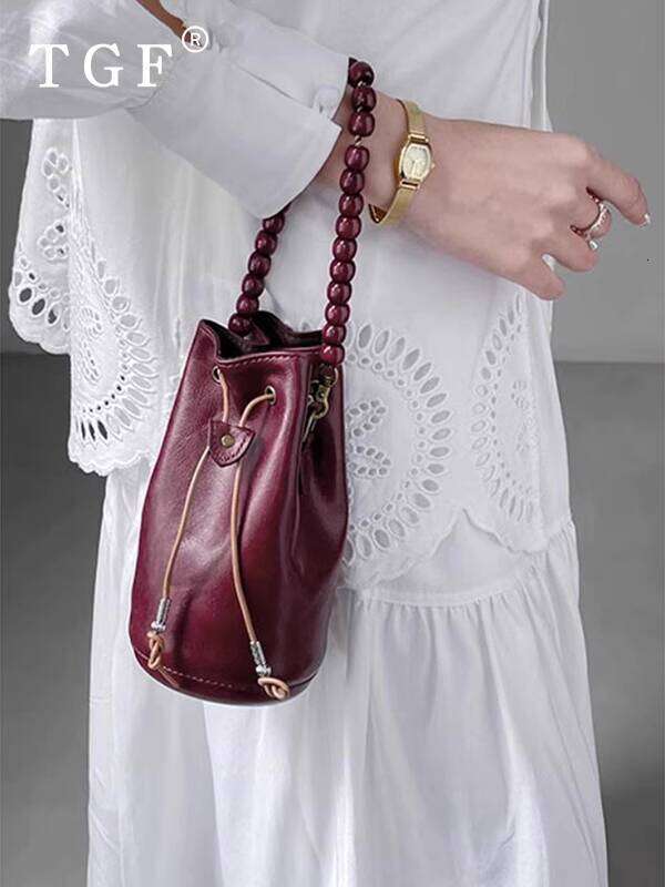 Beaded Handheld Bucket for Women Trendy Red New Chinese Style Drawstring Shoulder Crossbody Small Bag