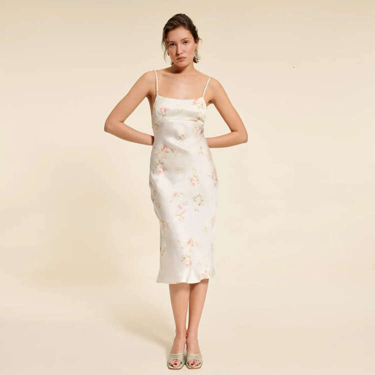 Women Designer Clothing Dresses for Woman N680 Summer 2025 Floral Square Neck Strap Satin Silk Backless Dress Romantic French Style Sexy