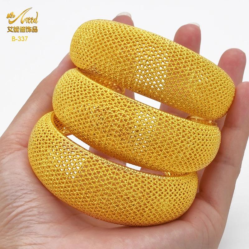 ANIID Dubai 24k Golden Cuff Bangles For Women African Charm Bracelet Bangles Nigerian Wedding Gold Color Jewelry Gifts 250616