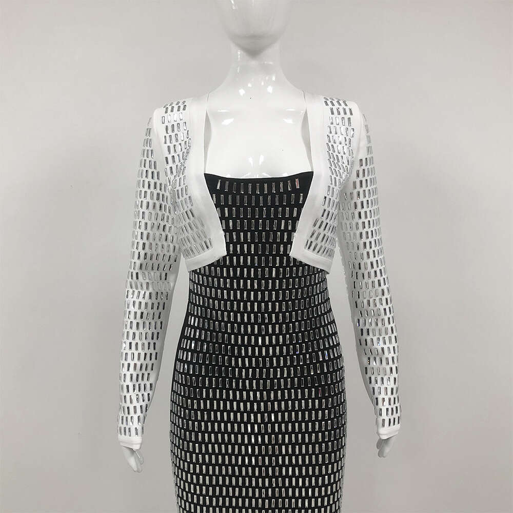 Autumn New Arrival Banquet Evening Dress Socialite Full Diamond Long Sleeve Bandage Coat Women's Style