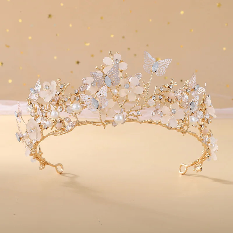 KMVEXO Bridal Crown Baroque Pearl Rhinestone Crown Tiara Butterfly Hairband Wedding Hair Accessories Princess Crown Bride Tiaras 250603