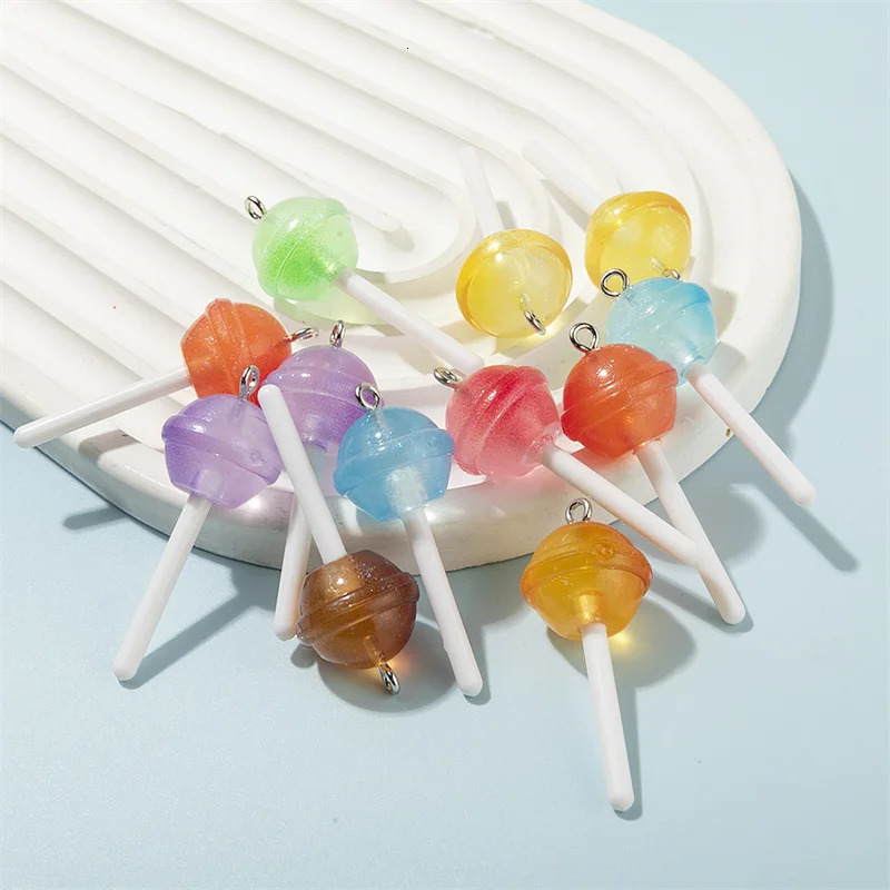 10Pcs Colorful Sugar Candy lollipop Resin Charms Kawaii 3D Pendant Charms For Jewelry Making Suppplies Keychain Diy Crafts 250609