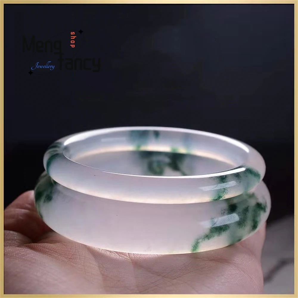Natural Quartzite Ice Jade Floating Flower Bangle Elegant Exquisite High-grade Quality Fashion Fine Jewelry Holiday Gift 250616