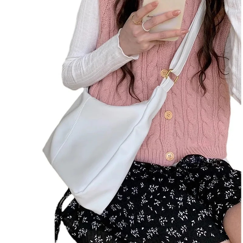 Sweet Korean Fashion Shoulder Bag for Student Girl Simplicity Pink White Color Crossbody Bag Cute High Capacity Book Tote Bag 250614