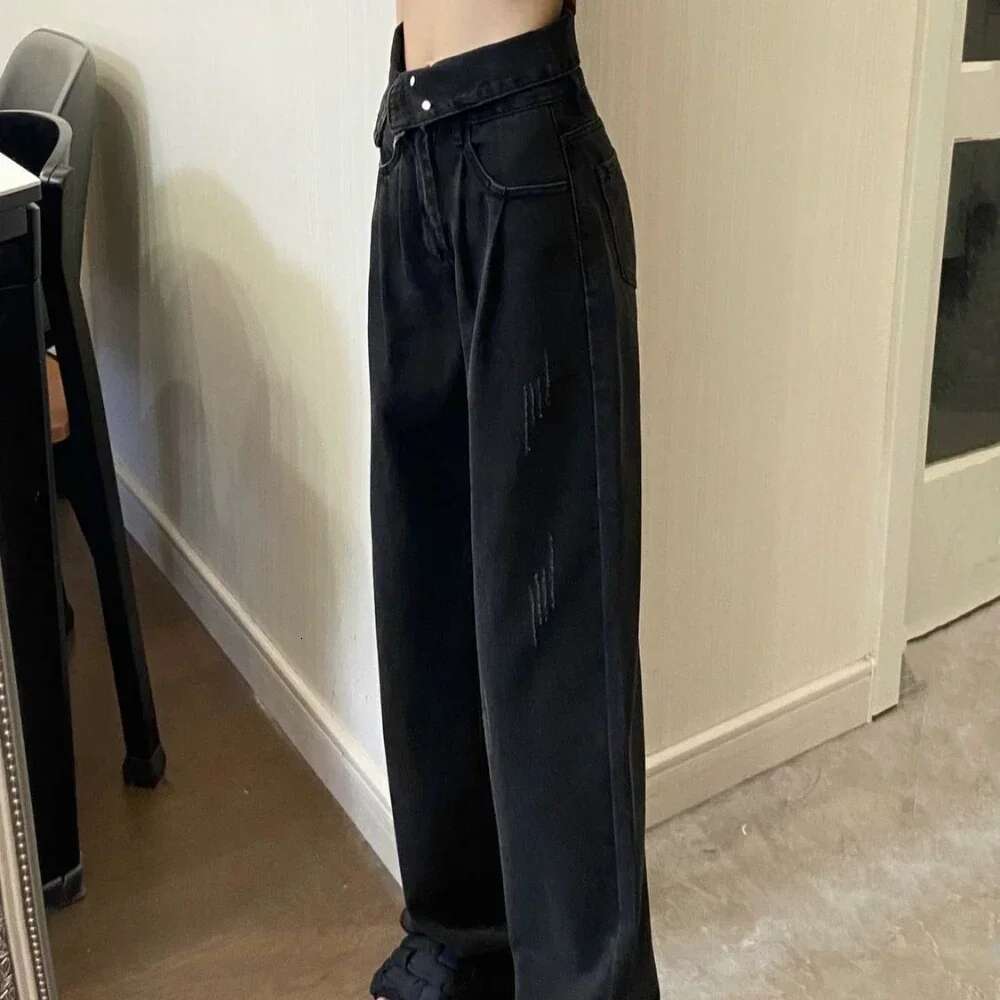 High Waist Shot Straight Leg Womens Jeans Trousers Black Pants for Woman on Sale Stretched Harajuku Fashion Stylish Medium Wash