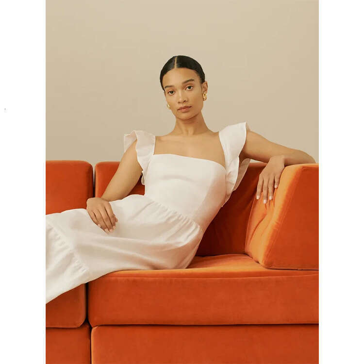 Summer Dress Womandress Designer Dresses 448 Summer New 2025 White Over-the-knee Mid-length Slim Fit Flutter Sleeve Dress French Style Womens Fashion