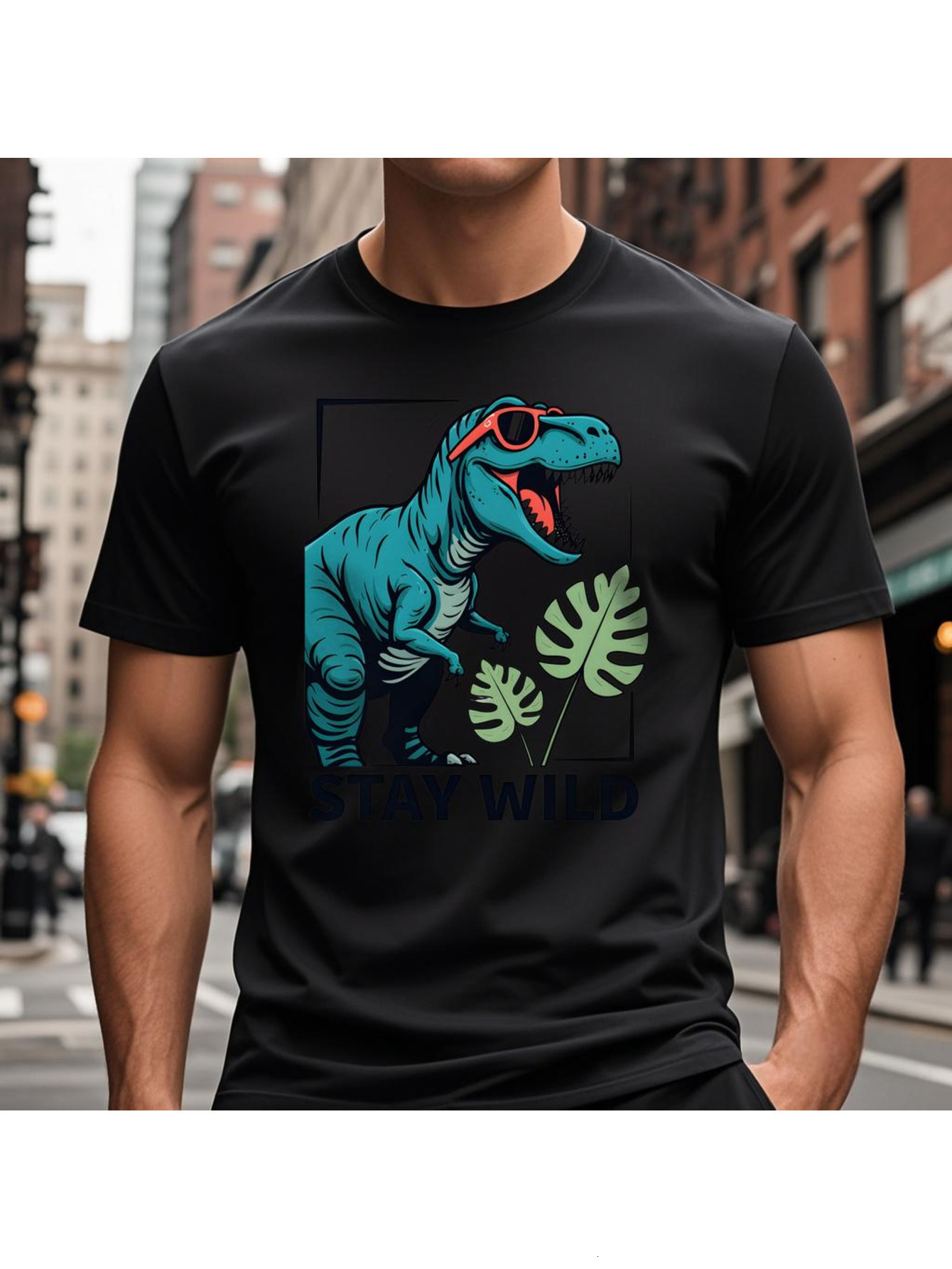 Dongdumaoyi Short Sleeve Men Tyrannosaurus T Shirts S-3Xl White Adult Dinosaur Round Collar Black Cotton 180G edc0