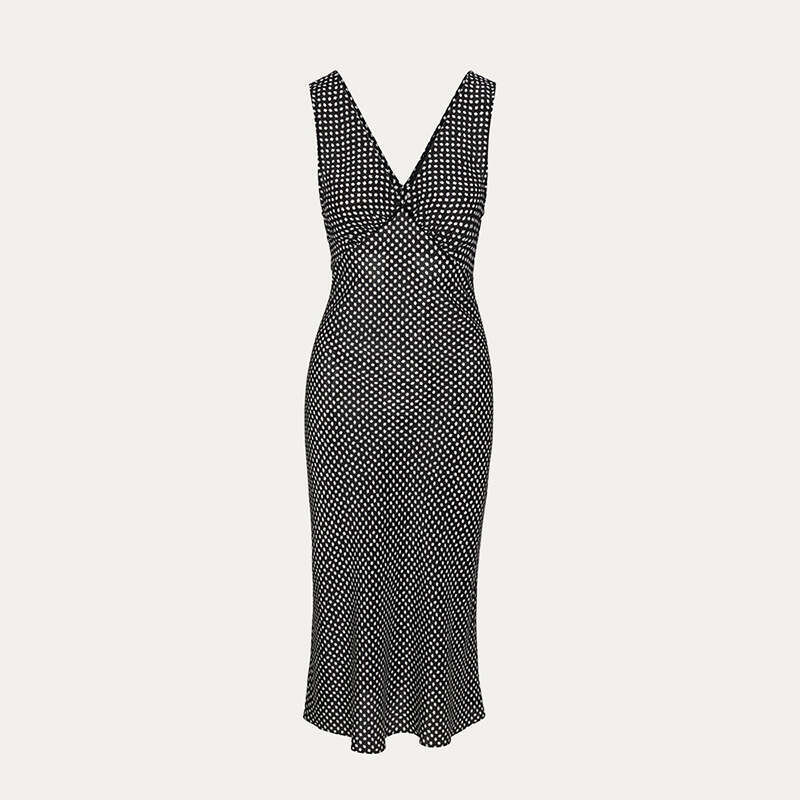 Vestidos Vestidos De Noche Summer Dresses 696 # Silk Deep V-neck Low-cut Dress Slim Fit Sleeveless Asymmetrical Cut Mermaid Print Vacation French Styl