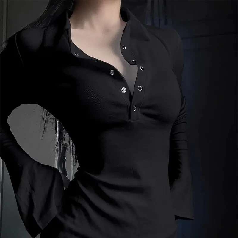 Woman Tshirt Sexy Polo Neck T Shirt for Women Plain Coquette Clothes Polyester Original Casual Tops Youth Fashion 2025 Aesthetic