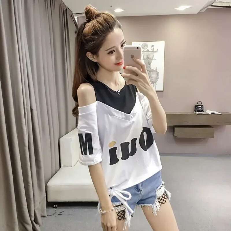 Tops Woman Short Sleeve Graphic Summer T Shirt for Women Outfit Yellow Off Shoulder Sale Fashion Womens Clothing 2025 Goth Kpop