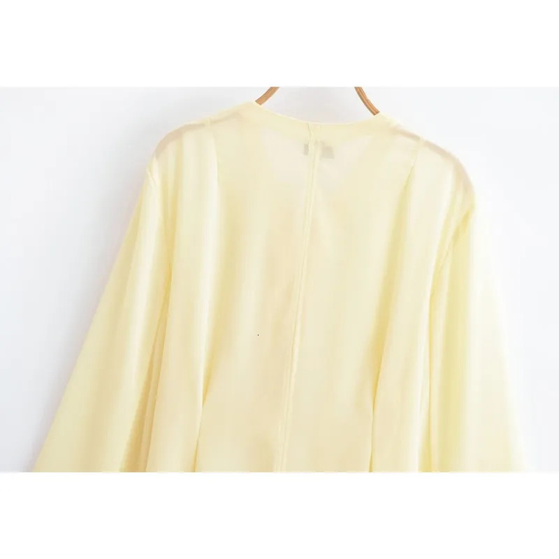 Women Chiffon Blouse With Lace Up Spring V Neck Loose Sleeve Simple Womens Blouse Lightweight Female Chic Shirts Blouses 250617