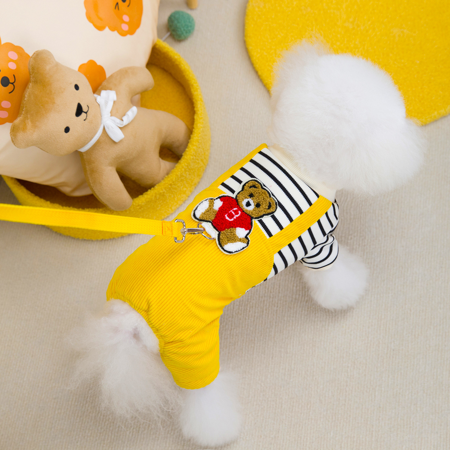 Dog Winter Clothes 4 Legs Dog Jumpsuit Sweatshirt Fleece Soft Warm Dog Outfit Embroidered Teddy Bear Winter Coats for Small Medium Dogs Cats XL A553
