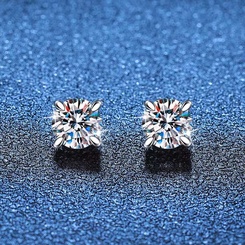 S925 Sterling Silver Moissanite Earrings for Men Women Ear-Less Four-Claw Design Magnetic Cure Geometric Anniversary Parties