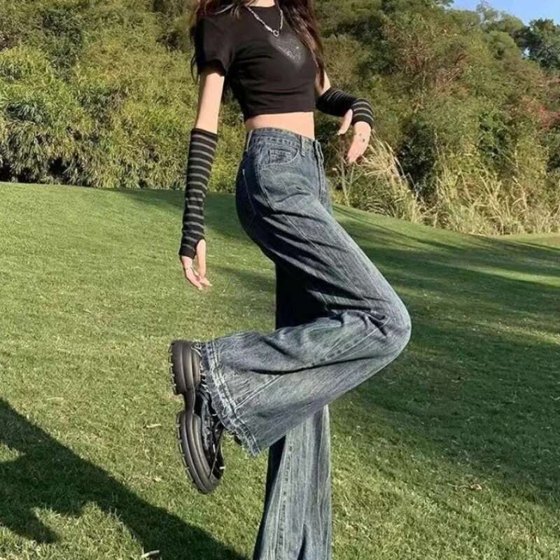 Female Cowboy Pants Wide Leg High Waist Womens Jeans 2025 Fashion Streetwear Korean Style Unique on Sale South Korea Trousers
