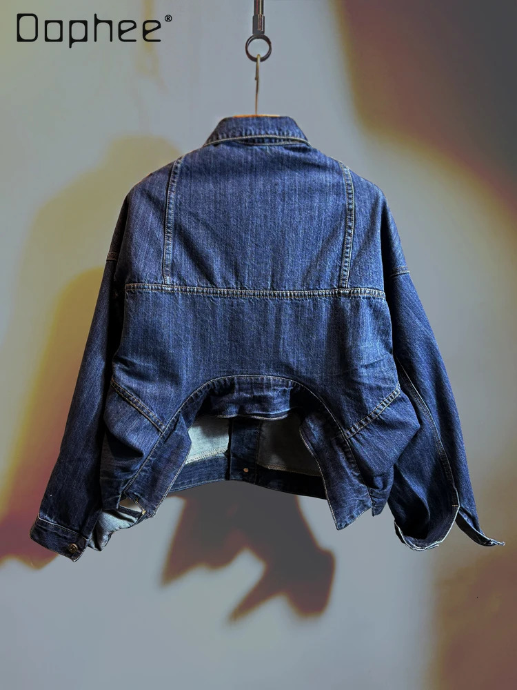 Autumn Fashion Personalized Retro Denim Jacket Women Style Solid Color Versatile Lapel Single-breasted Jean Jacket 250529