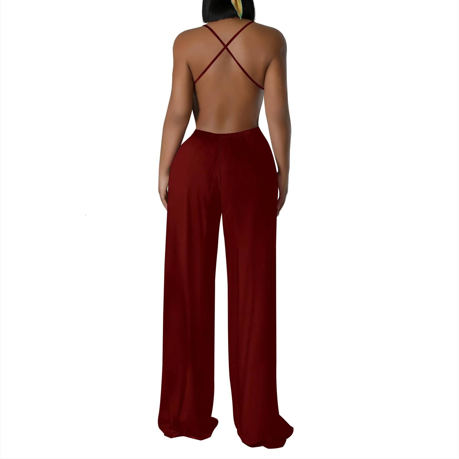 Women V Neck Spaghetti Strap Wide Leg Dressy Jumpsuits Summer Casual One Piece Jumper Romper Outfits 250617