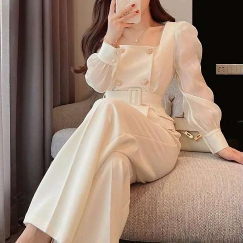 Womens 2 Pant Set White Two Pieces Sets Pants for Woman Wide Leg Party Trousers Suits Blazer and Outfits Co Ord Classy Clothes