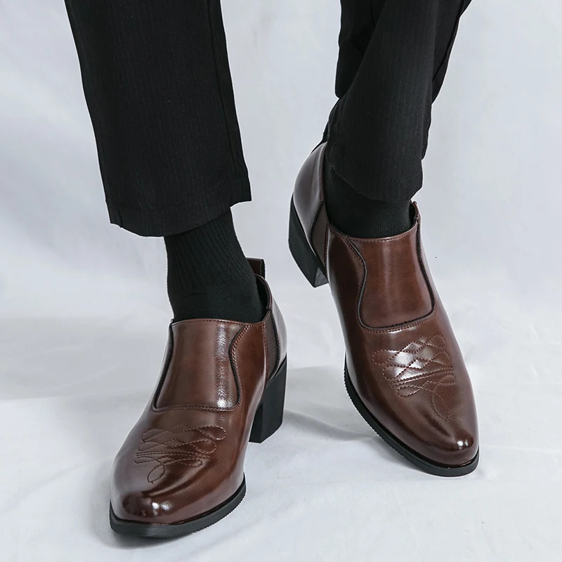 Men Heightened Shoes 6cm High Heels High Quality Leather Shoes Business Party Dress Wedding Shoes Plus Size Slip-on Casual Shoes 250613