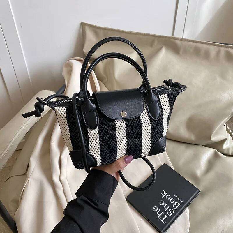 Women's Handbag. Korean Fashion Style, Handheld -like Design. Popular, Stylish Striped Fabric, Crossbody for Females