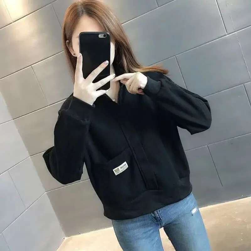 Cotton Sweatshirt for Women Baggy With Zipper Loose Pullover Full Zip Up Woman Tops Harajuku Fashion Emo Sweat-shirt Korean M E