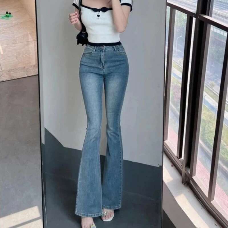 Womens Jeans Stretch High Waist Female Cowboy Pants Cheap South Korea Size X Larg Japanese Y2k Top Selling Teenagers Trousers
