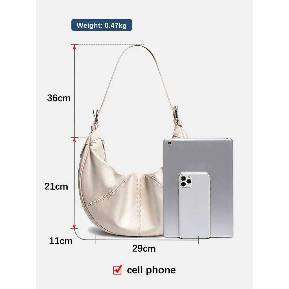 Zency New Trendy Beige Soft Leather Hobo Bag Large Capacity Handbag Stylish Crossbody For Fashion Girls