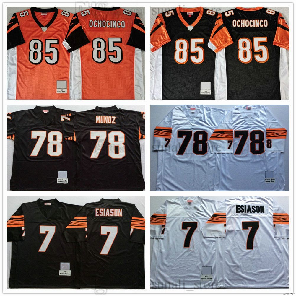 Men's Vintage Football Jersey 85 Chad Ochocinco 78 Anthony Munoz 7 Boomer Esiason Stitched