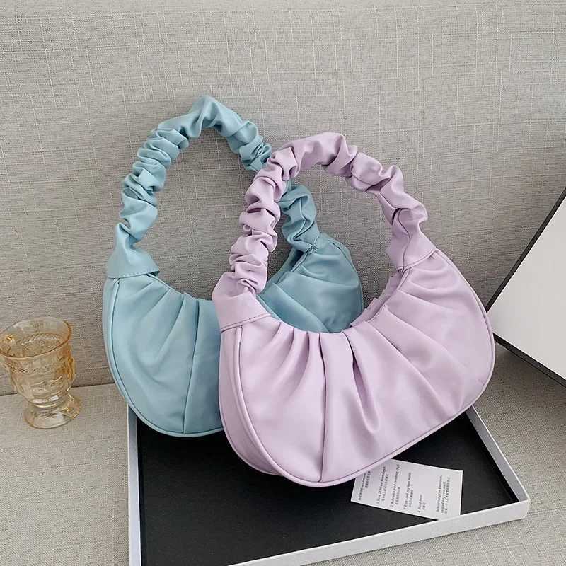 Fashion Pleated Handlebags for Women PU Cloud Bags Leisure Armpit Bag Shopping Shoulder Bags Dumpling Handbag Female Hand Bags Z250617